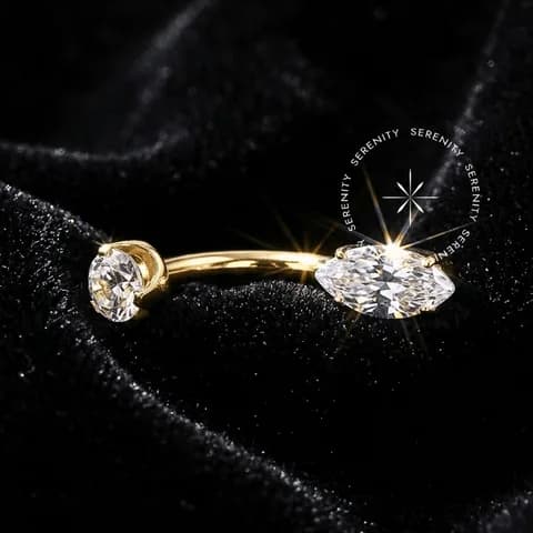 TN1254 - Piercing Umbigo Navete - Titânio Revestido de Ouro 18k