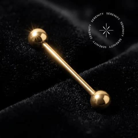 TN228 - Barbell Reto com Esferas - Titânio Revestido de Ouro 18k