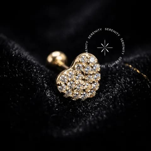 OR98 - Microbell Coração Cravejado Grande - Ouro 18K Maciço