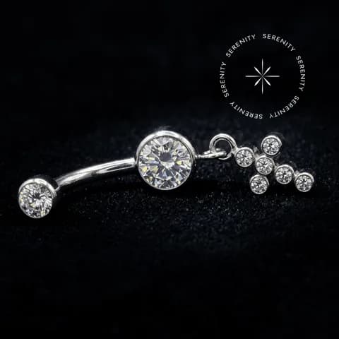 TN780 - Piercing Umbigo Navel Cravejado com Pingente Cruz - Titânio Grau Implante (ASTM F136)
