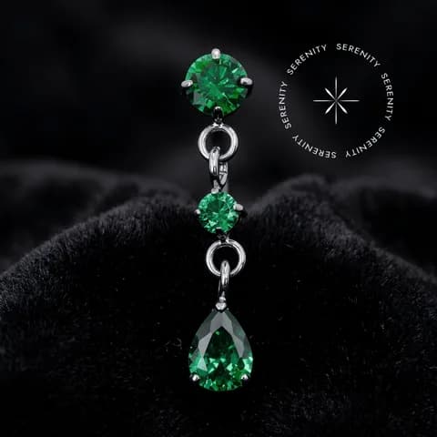 TN2420 - Topo com Pingente Gota Verde Esmeralda - Titânio Grau Implante (ASTM F136)