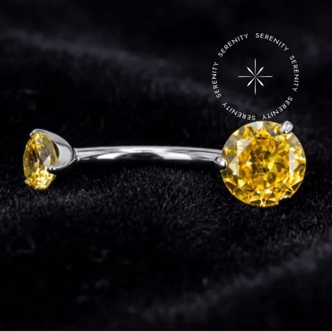 TN2199 - Piercing Umbigo Navel Zircônia Amarela - Titânio Grau Implante (ASTM F136)