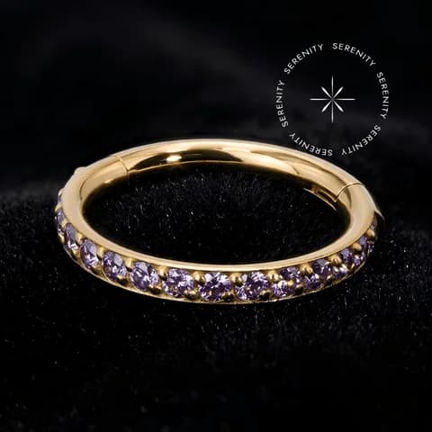 TN2334 - Argola Clicker Segmentada Cravejada - Titânio Revestido de Ouro 18K