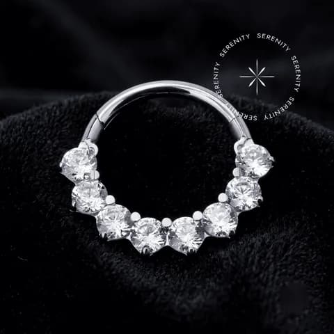 TN2272 - Argola Clicker Frontal Cravejada 8 Zircônias - Titânio Grau Implante (ASTM F-136)