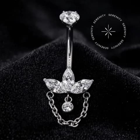 TN1447 - Piercing Umbigo Big Marquise com Corrente Luxo - Titânio Grau Implante (ASTM F136)