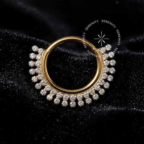 TN1389 - Argola Frontal Coroa de Brilhantes - Titânio Revestido de Ouro 18k