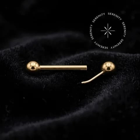 TN1763 - Microbell Reto com Esferas Push Pin - Titânio Revestido de Ouro 18k