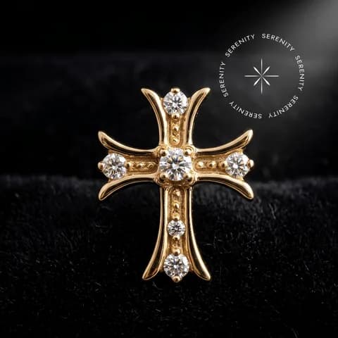 PVD 1509 - Topo Cruz Cravejada 9x7mm - Titânio Revestido de Ouro 18k