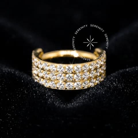 TN1846 - Argola Tripla Cravejada Luxo - Titânio Revestido de Ouro 18k