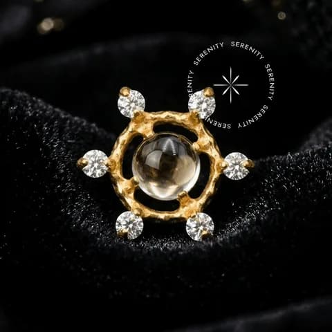 TN1748 - Topo Sol Água-Marinha Cultivada em Laboratório Cravejado - Titânio Revestido de Ouro 18k