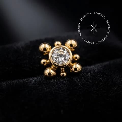 TN329 - Topo Cravejado com Esferas - Titânio Revestido de Ouro 18k