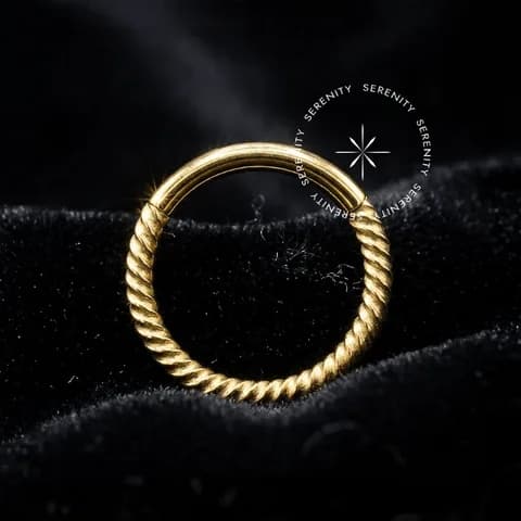 TN1402 - Argola Clicker Torcida - Titânio Revestido de Ouro 18k