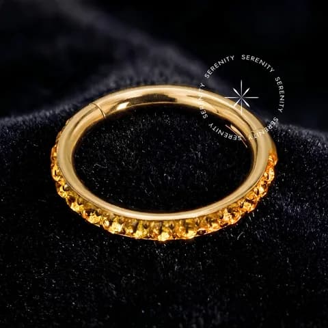 TN2203 - Argola Cravejada Lateral Zircônias Amarelo - Titânio Revestido de Ouro 18k