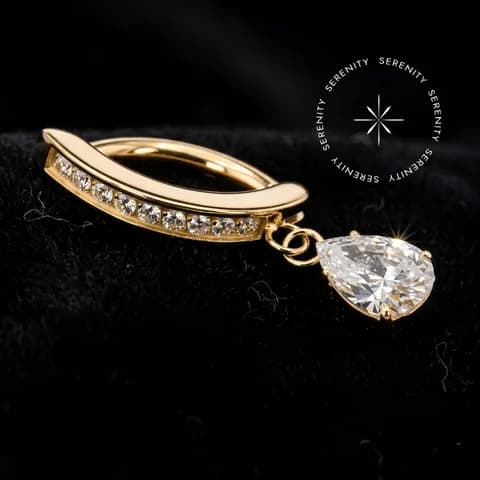 TN2489 - Umbigo Clicker Cravejado com Pingente - Titânio Revestido de Ouro 18k