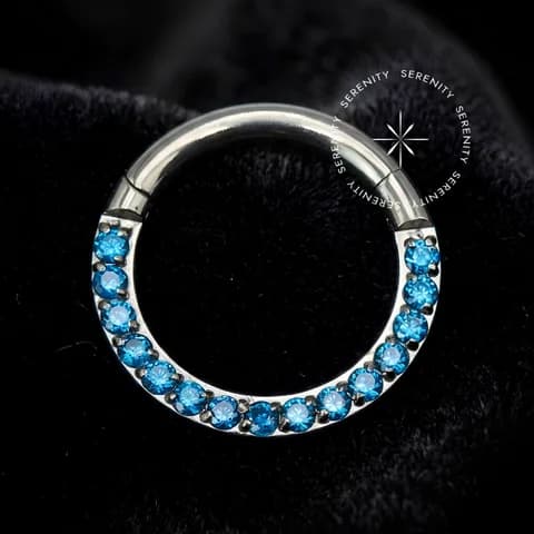TN1855 - Argola Segmento Frontal Cz Azul Safira - Titânio Grau Implante (ASTM F136)