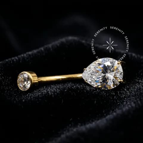 TN1090 - Piercing Umbigo Gota Zircônia - Titânio Revestido de Ouro 18k
