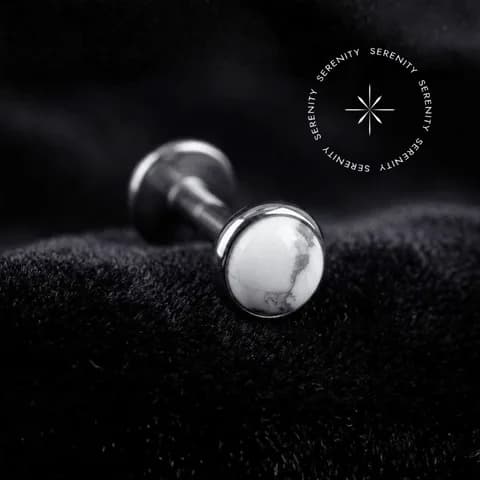 TN1665 - Topo Esfera de Pedra Natural White and Black - Titânio Grau Implante (ASTM F136)