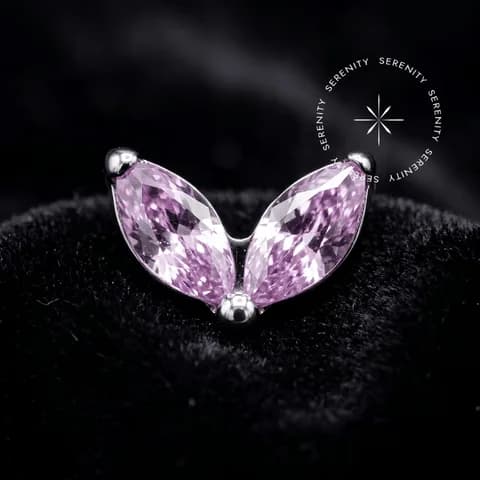 TN2479 - Topo Duas Pétalas Zircônia Rosa - Titânio Grau Implante (ASTM F136)
