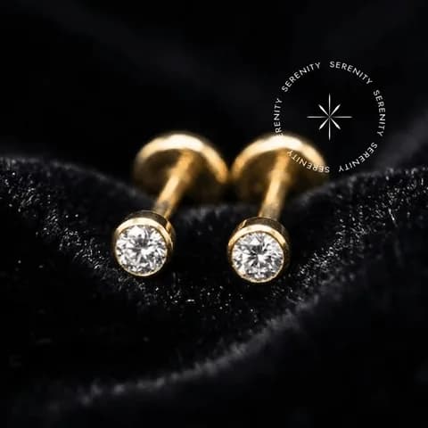 TN1377-78 - Brinco Zircônia Flat Tarraxa Confort - Titânio Revestido de Ouro 18k
