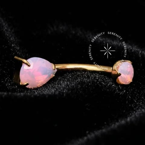 TN2060 - Piercing Umbigo Gota Quartzo Rosa - Titânio Revestido de Ouro 18k