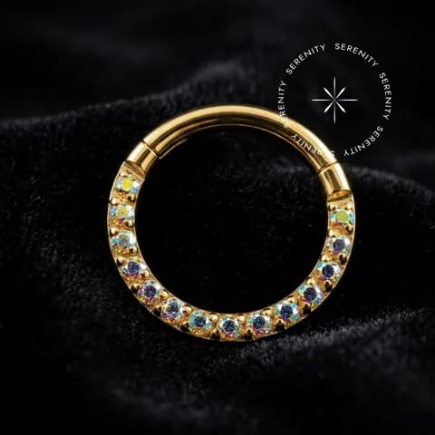 TN 1378 - Argola Clicker Cravejada Furta-Cor - Titânio Revestido de Ouro 18k