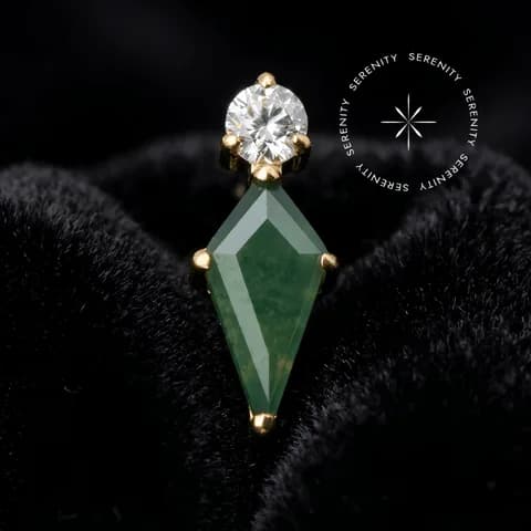 TN2363 - Topo Losango Agáta Moss Cultivada em Laboratório - TITÂNIO REVESTIDO DE OURO 18K