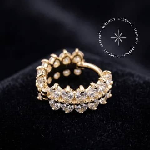 OR41 - Argola Luxo Cravejada Clicker 8mm - Ouro 18k Maciço