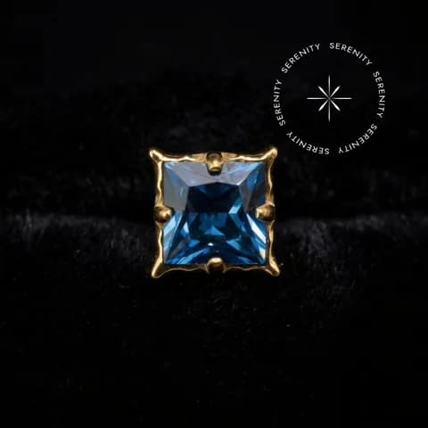 TN1793 - Topo Quadrado Cravejado - Titânio Revestido de Ouro 18k