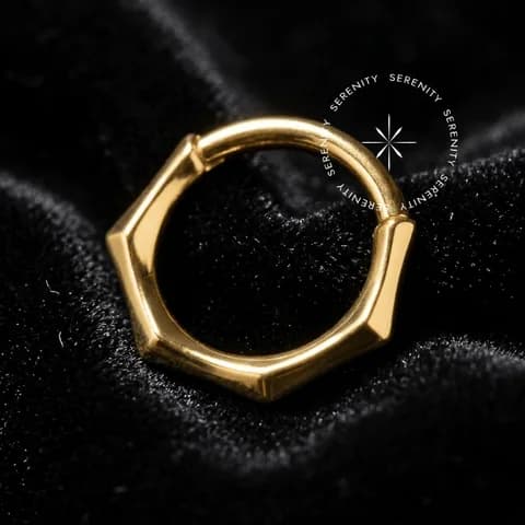 TN1409 - Argola Frontal Hexagonal - Titânio Revestido de Ouro 18k