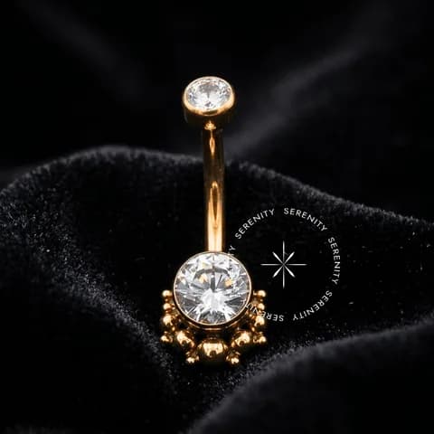 TN584 - Piercing Umbigo Coroa Esferas - Titânio Revestido de Ouro 18k