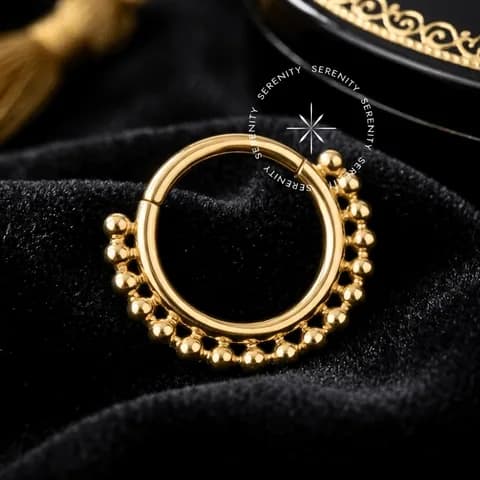 TN821 - Argola Frontal Multi-Ball - Titânio Revestido de Ouro 18k