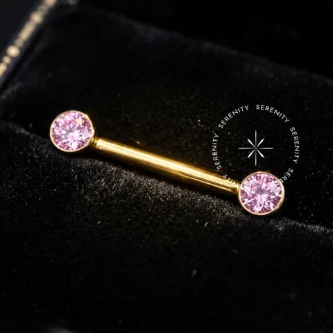 TN1043 - Nipple CZ Flat Rosa - Titânio Revestido de Ouro 18k