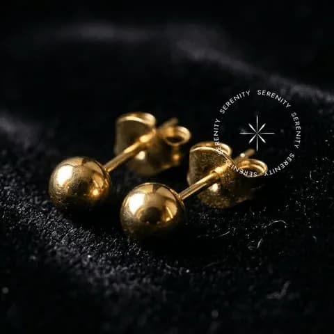 TN1724 - Brinco Esfera Lisa - Titânio Revestido de Ouro 18k