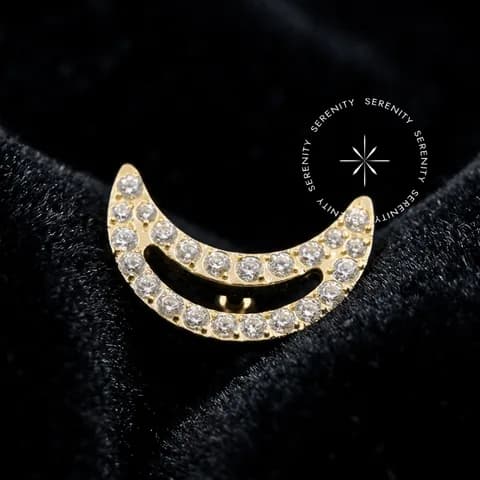 TN504 - Topo Lua Cravejada - Titânio Revestido de Ouro 18k