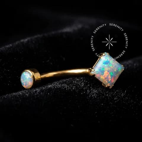 TN910 - Piercing Umbigo Opala Quadrada - Titânio Revestido de Ouro 18k