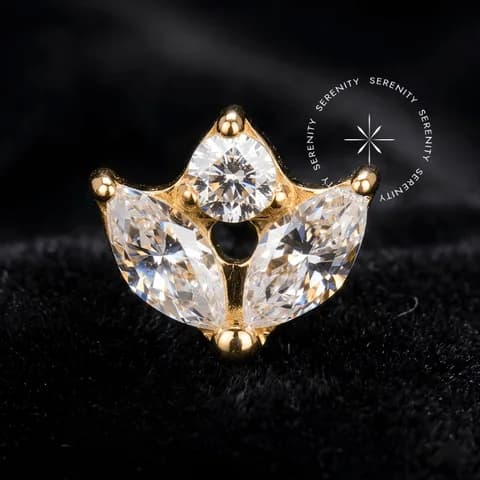 TN2103 - Topo Meia Flor Navetes - Titânio Revestido de Ouro 18k