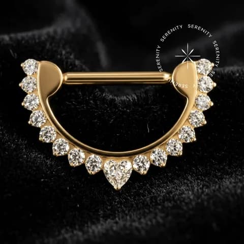 PVD 897 - Argola Articulada Formato D Cravejada com Coração Central - Titânio Revestido de Ouro 18k