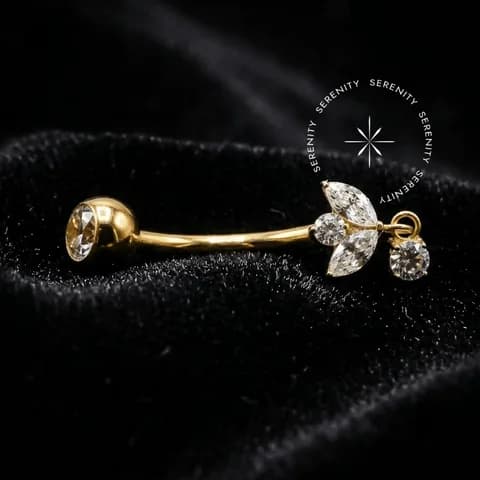 TN1222 - Piercing Umbigo Navetes com Pingente - Titânio Revestido de Ouro 18k
