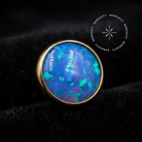 TN1074 - Topo Opala Azul Microdermal 1.6mm - Titânio Revestido de Ouro 18k