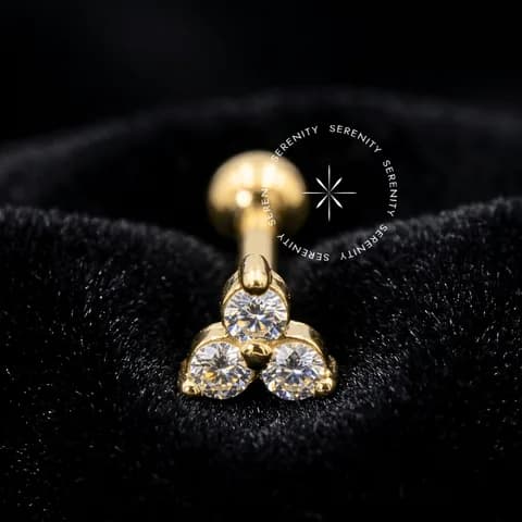 OR10 - Piercing Microbell Trinity Cravejado - Ouro 18K Maciço