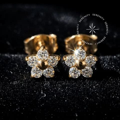 TN1157 - Par de Brincos Flor com Zircônias - Titânio Revestido de Ouro 18k