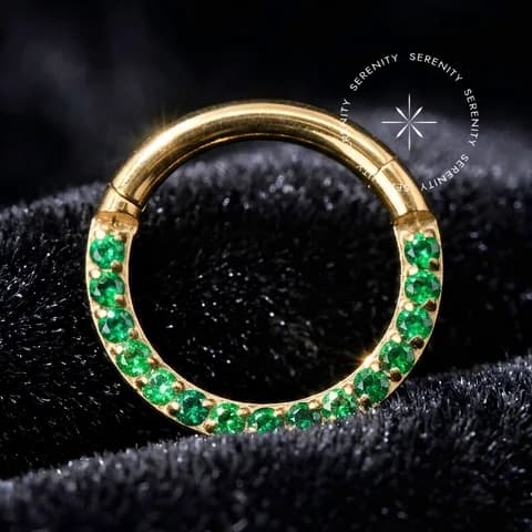 TN1857 - Argola Segmento Frontal Verde - Titânio Revestido de Ouro 18k