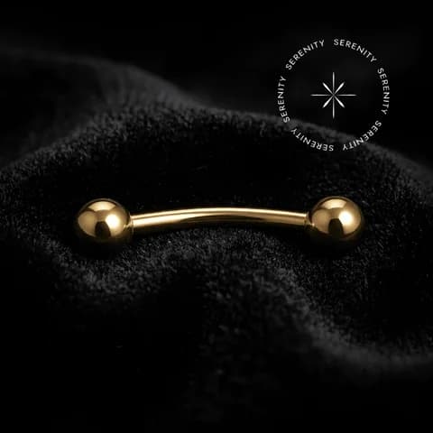 TN564 - Microbell Curvo com Esferas - Titânio Revestido de Ouro 18k