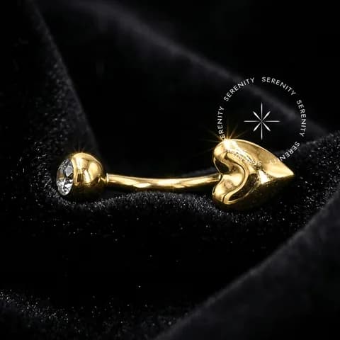 TN1218 - Piercing Umbigo Coração Liso - Titânio Revestido de Ouro 18k