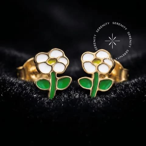 TN1867 - Par de Brincos Flor Resinada - Titânio Revestido de Ouro 18k