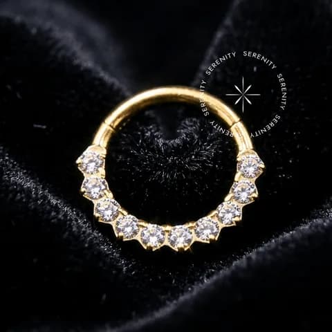 TN1247 - Argola Frontal 10 Zircônias - Titânio Revestido de Ouro 18k