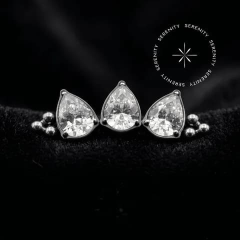 TN626 - Topo Cluster 3 Gotas e Esferas Cravejado - Titânio Grau Implante (ASTM F136)
