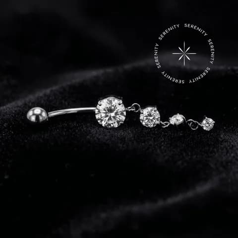 TN1495 - Piercing Umbigo Pingente Cascata - Titânio Grau Implante (ASTM F136)