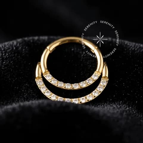 TN205 - Argola Frontal Double Line Cravejada - Titânio Revestido de Ouro 18k