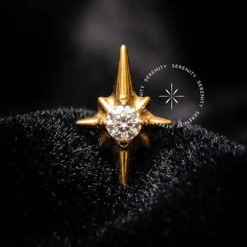 TN2086 - Topo Estrela Dalva - Titânio Revestido de Ouro 18k